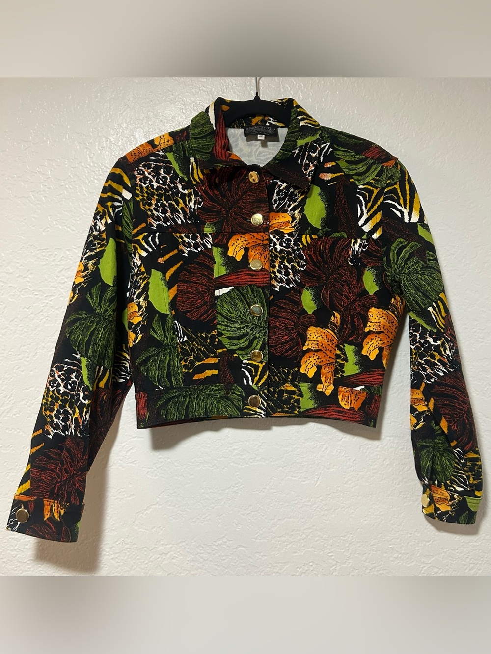 Matta Goldoni (Bologna, Italy) Cropped Printed Denim Jacket in Green & Yellow